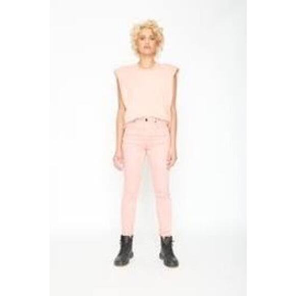 Free People v. Sandrine Rose High Waisted Embroidered Palm Skinny Jeans Petal-24 - Picture 1 of 10